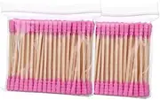 GSHLLO 200 Pcs Colorful Double Tipped Cotton Swabs Cotton Ear Sticks Spiral Head Cotton Buds with Wooden Sticks for Cleaning Pink