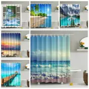 Seascape Printed Bathroom Shower Curtain Mildew Resistant Waterproof Home Decor