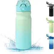 Ruiyuan Sports Water Bottle Stainless Steel Water Bottles 550 ml Leakproof Insulated Water Bottle BPA-Free Flip-Top Straw Style Reusable Suitable for home,outdoor sports and travel Anti-slip Cyan