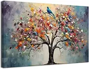 Colourful Tree of Life Wall Art for Living Room Decor Abstract Blossom Tree Painting Pictures Nature Floral Tree Canvas Prints Minimalist Modern Artwork for Bedroom Office Home Decoration 30x40cm