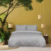 EnvioHome 1000 Thread Count Cotton Platinum Grey Satin Stripe Reversible Duvet Cover Quilt Bedding Set - Platinum Grey