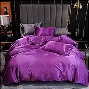 Imitation Silk Quilt Duvet Cover 100% Satin Bedding Set Pillowcase Bed Linen Comforter Luxury Home King Queen Twin Pure Color(Purple,200x230CM)