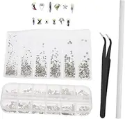 Angoily 1 Set Multi Shape Flatback Rhinestones for Nail Art Ab Crystal Nail Charms with Pencil and Tweezer DIY Manicure Accessories Detailing