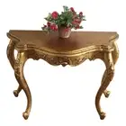 Solid Mahogany Wood Golden Hall Table Hand Crafted Antique Serpentine Style