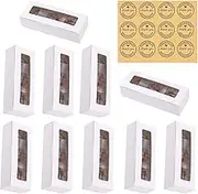 Xinghonyac 10 Pcs Kraft Bakery Boxes, Small Pastry Treat Boxes with Window Gift Packaging Boxes, Cupcake Boxes with Stickers for Cookies, Donut, Pie Slice,Pastries, Mini Cakes (White)