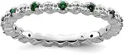 [JewelryWeb] 925 Sterling Silver Polished Prong set Stackable Cr. Emerald and Diamond Ring-Stackable-Ring for Women