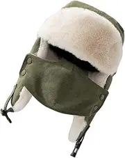 [SAFIGLE] Men's Women's Hat Windproof Warm Beanie Ear Flaps Thick Plush Cotton Cap Protection Hat for Cold Weather Olive Green