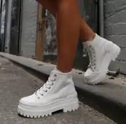 Windsor Smith Deserve Canvas White-cream Lace Up Boots In Box Size 7
