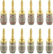 Nakamichi FanLock Excel Series 24k Gold Plated Banana Plug 10 AWG - 18 AWG Gauge Size 4mm for Speakers Amplifier Hi-Fi Stereo Home Theatre Radio Audio Wire Cable Quick Connector, 12 Pcs (6-Pairs)