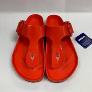 Birkenstock New w/ Box Gizeh Big Buckle High Shine Tomato Leather Patent Narrow