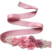 Lauthen.S Sash Belt with Flowers Pearls Rhinestone for Wedding Bride/Baby Shower Dress