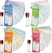 Math Flash Cards 4 Sets Erasable Multiplication Flash Cards 0-12 Educational Math Flashcards with Pens for Kids Add Subtract Divide Multiply for Kids Self Check Classroom Home