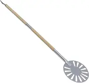 Pizza Turning Peel, 9in Stainless Steel Perforated Pizza Peel, Lightweight Metal Pizza Turner Peel with 2 Wooden Long Handle, Insulated Nonslip Grips,Outdoor Pizza Oven Accessories