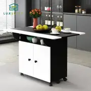 Folding Dining Table with Wheels Extendable Outdoor Furniture Breakfast Room Dinner Kitchen Bar Camp Picnic Desk 2 Storage Cabinets Wood