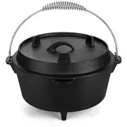 5QT Dutch Oven Camping, 2 in 1 Camping Dutch Oven, Cast Iron Dutch Oven for O...