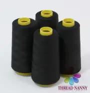 4 Xtra Large Cones of Polyester Sewing Quilting Serger Threads 3000yards Black