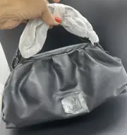 Badgley Mischka Vegan Black Leather Handbag Wrapped Frame Clutch Chain Strap NWT