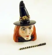 New French Limoges Trinket Box Halloween Witch in Black Hat with Magic Wand