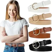 [Janmercy] 4 Pack Belts for Girls Kids Leather Belts Skinny Belt Color Strappy Waist Belt with Double O Ring Buckle, 4 Colors