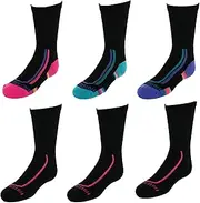 [Fruit of the Loom] Girl's Active Cushioned Crew Socks (6 Pack), 10.5 to 4, Black