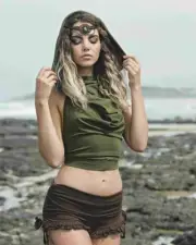 Festival Backless Hood Crop Top, Sexy Pixie Fairy Boho Elven Psytrance Rave Goa