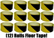 (12) rolls HANSON 15045 2" x 54' YELLOW & BLACK STRIPED FLOOR AISLE SAFETY TAPE