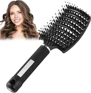 GeeRic Hair Brush, Boar Bristle Hair Brushes for Women Men Kids Paddle Detangler Hair Brush Curved Vent Styling Hairbrush for Wet Dry Curly Thick Hair Smoothing Massaging Detangling Black