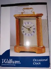 WALTHAM Oak and Gold Tone Battery Operated Desk or Mantel Quartz Clock