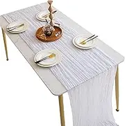 Dafape Table Runner, Lightweight Dusty Tablecloths Wedding Bridal Shower Table Scarves Birthday Christmas Halloween Boho Farmhouse Rustic Dining Banquet Restaurant Decorations (White)