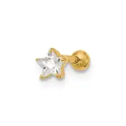 14K Yellow Gold 18 Gauge CZ Star Labret/Face Jewelry