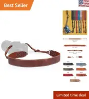 Brown Leather SLR/DSLR Camera Strap - Durable Adjustable Shoulder & Neck Support