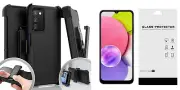 For Samsung Galaxy A03S SM-S134DL Tough Holster Case Cover + Tempered Glass