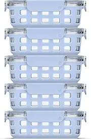 Ello Duraglass 3.4 Cup Meal Prep Sets 10Pc, 5 Pack Set- Glass Food Storage Container with Silicone Sleeve and Airtight BPA-Free Plastic Lids, Dishwasher, Microwave, and Freezer Safe, Halogen Blue