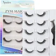 Lifuncren 5 Pairs Reusable Self Adhesive Eyelashes - No Glue or Eyeliner Required- 3D Pre Glued Eyelashes, Easy to Put On, Natural Look Waterproof False Eyelashes, Soft Fluffy Eye Lashes (FZ5-06)