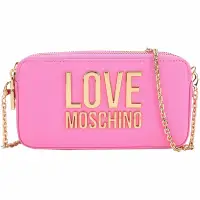 在飛比找Yahoo奇摩購物中心優惠-LOVE MOSCHINO 金字母荔紋皮可拆鍊帶斜背/手拿包