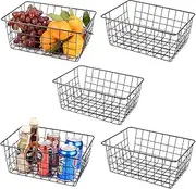 6PCS Wire Storage Baskets, Premium Metal Storage Organizer Basket, Small Size Metal Baskets for Home Office Kitchen, Black