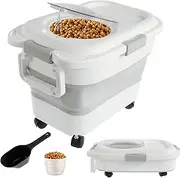 Dog Food Storage Container with Handle 25-33Lbs Travel Collapsible Pet Food Container with Rolling Wheel Transparent Airtight for Cat Dog Food Flour Rice Easy to Move (Style 1)