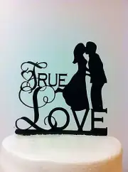 Silhouette True Love Bride & Groom Kissing Acrylic Wedding Cake Topper MADE In U