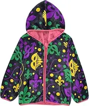 [GuoChe] Girls Sherpa Lined Mardi Gras Carnival Masks Beads Fat Tuesday Toddler Boy Fleece Jacket pink Toddler Zip Up Hoodie 3T