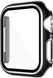 For Apple Watch 8 /7 /SE /6 /5 /4 /3 /2 /1 Ultra Hard Gel Case With Built-In Screen Protector 44MM - Black/Silver