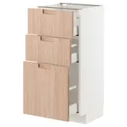 METOD / MAXIMERA base cabinet with 3 drawers, white/Fröjered light bamboo, 40x37x80 cm