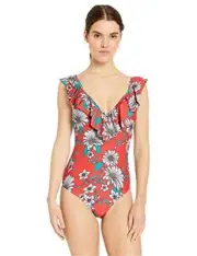 $98 Jessica Simpson One-Piece Ruffle Shoulder Oopsie Daisy Sauce Size Small