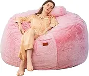 EdNey Large Bean Bag Chair Cover (No Filler), Round Soft Fluffy Faux Fur Easy Cleaning Zipper Opening Beanbag Lazy Sofa Chair Living Room Furniture,Pink,180cm×86cm