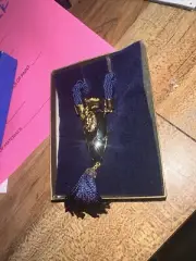 Vintage Avon Blue Enamel Gold Tone Perfume Decanter Necklace Mesmerize