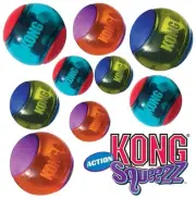 Kong Dog Squeezz Action Ball Red - S, M, L Squeaky Fetch Ball 2 & 3 packs