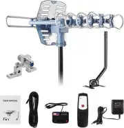 150 Miles Outdoor TV Antenna Motorized Amplified HD TV 1080P VHF/UHF 360° Rotor