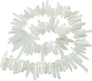 [MCWJ] Quartz Titanium Coated Crystal Points Quartz Rough Sticks Spikes Point Beads 16 inch Strand Drilled