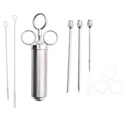 Meat Injector Syringe, 2-oz Marinade Flavor Injector 304 Stainless Steel with 3 Professional Needles,2 Cleaning Brushes and 4 Silicone O-rings Silver