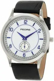 NEW Pedre 0556SX Unisex Classic Blue Accented White Dial Black Leather Watch