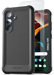 [ENCASED] Protective Case for Samsung Galaxy A35 5G with Screen Protector, [Heavy Duty] Shockproof Rugged Full-Body Cover (Matte Black) (A35)